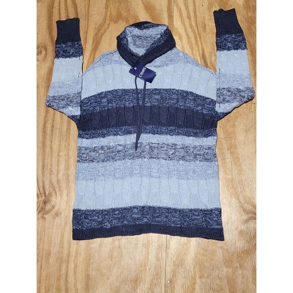 Chaps Striped Cowel Funnel Neck Cable Knit Sweater Blue Women XL @F1 - Picture 1 of 7